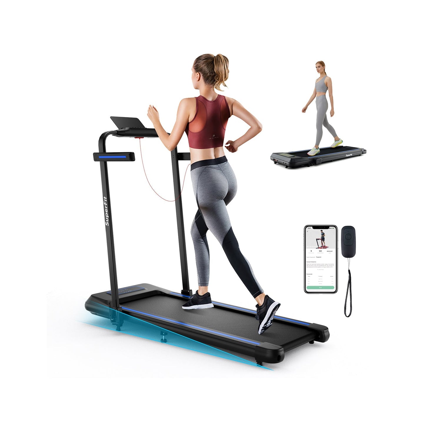 2 in 1 Folding Treadmill with Incline with Remote Control