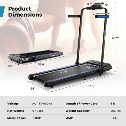 2 in 1 Folding Treadmill with Incline with Remote Control