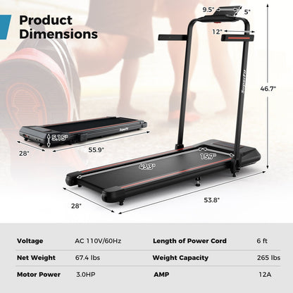 2 in 1 Folding Treadmill with Incline with Remote Control