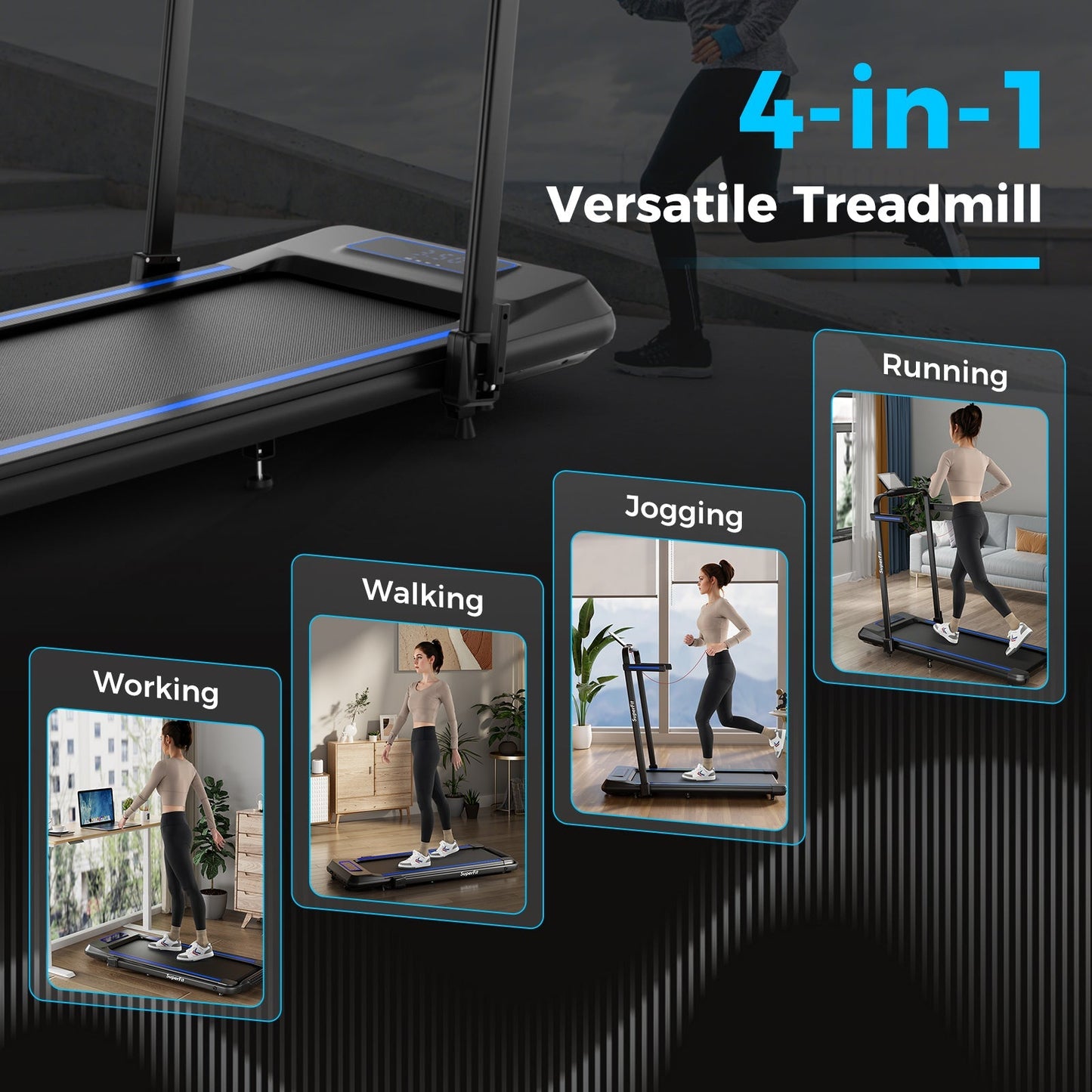 2 in 1 Folding Treadmill with Incline with Remote Control