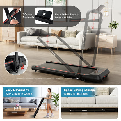 2 in 1 Folding Treadmill with Incline with Remote Control
