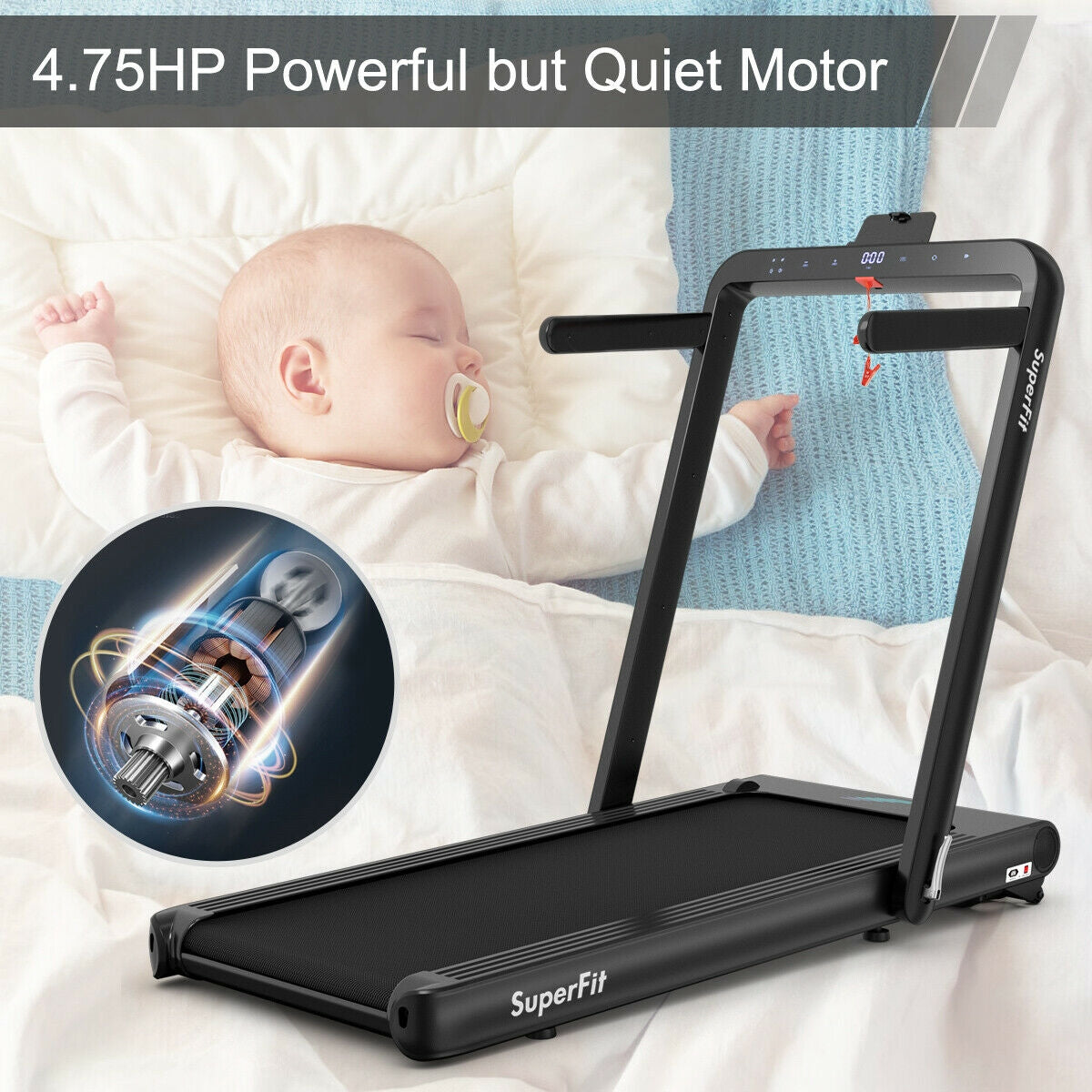 4.75HP 2 In 1 Folding Treadmill with Remote APP Control
