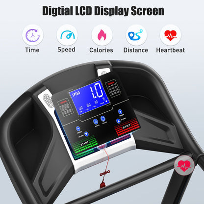 Treadmills For Home, Electric Treadmill With Automatic Incline, Foldable 3.5Hp Workout Running Machine Walking, Double Running Board Shock Absorption Pulse Sensor Bluetooth Speaker App Fitshow - Black
