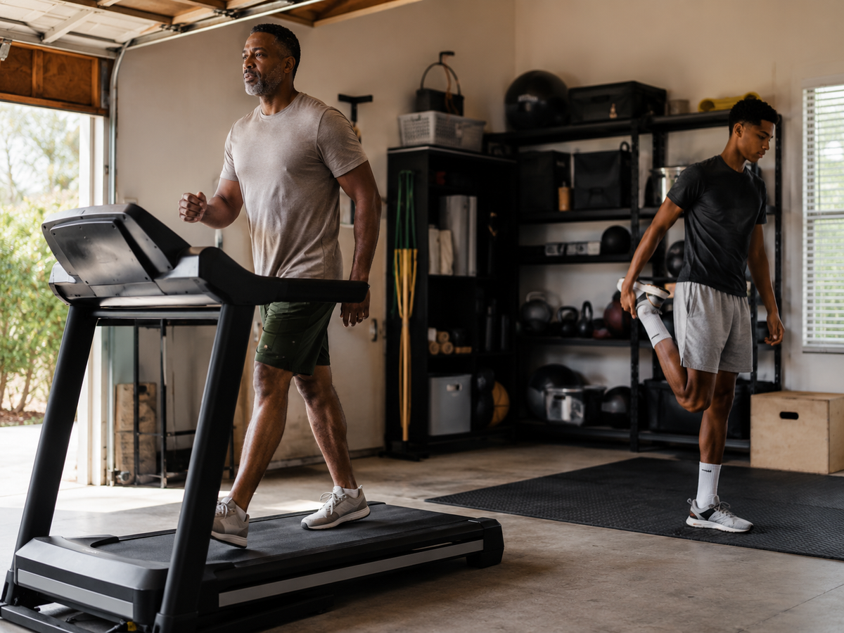 Light flooding a home gym corner