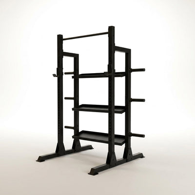 Weight Rack Built for Home Gym Organization, Commercial-Grade Steel, Three Shelves, Olympic Plate Pegs
