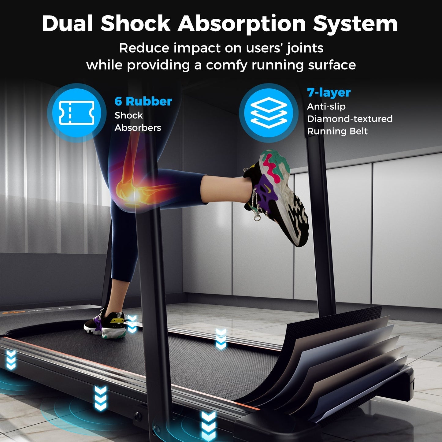 2.5 HP Walking Treadmill with Long Handrails for Seniors-Black