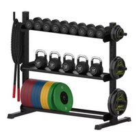 Weight Rack Built for Home Gym Organization, Commercial-Grade Steel, Three Shelves, Olympic Plate Pegs