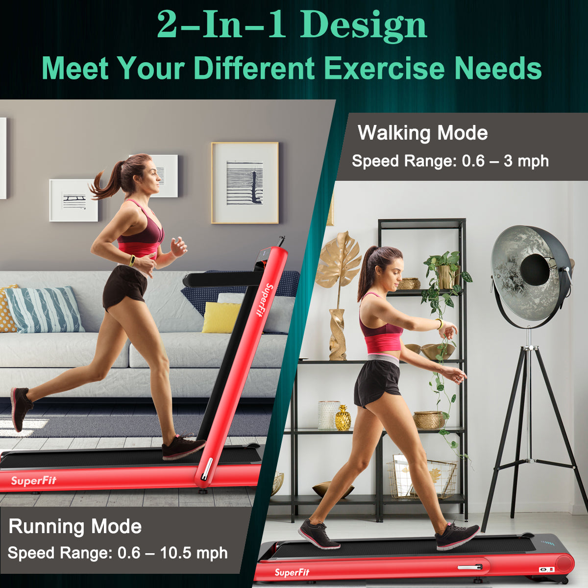 4.75HP 2 In 1 Folding Treadmill with Remote APP Control